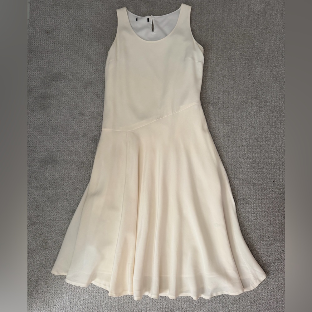 Luxurious 100%Silk A-Line Midi Dress Vanilla Ivory, Fully Lined